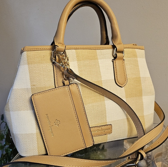 Nanette Lepore Crossbody Purse Tan and White Gingham with Card Case - Picture 7 of 10